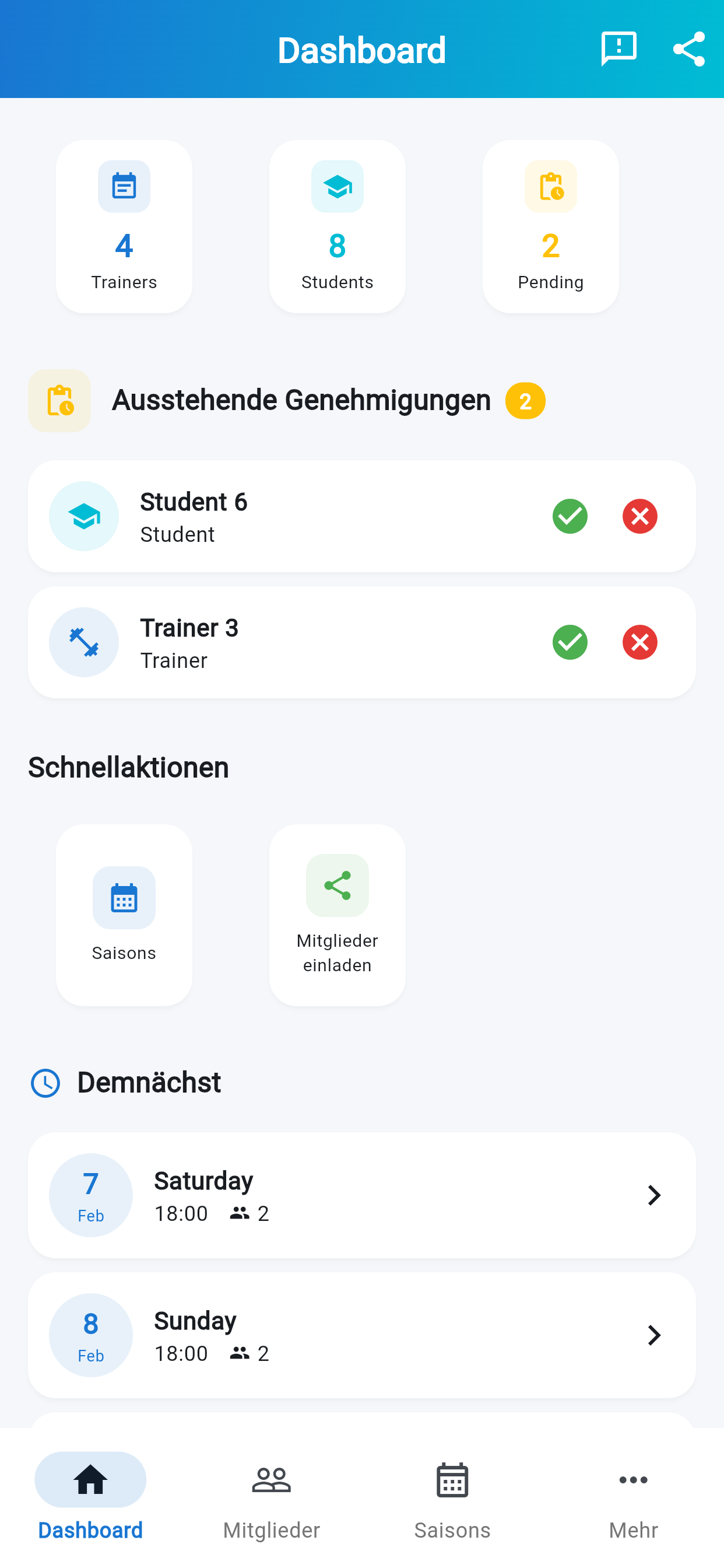 Dashboard Clubadministrator